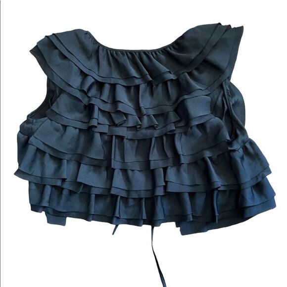 American Rag Black Cropped Ruffle Top Size Medium - Picture 5 of 5